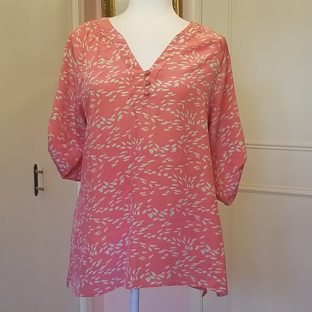 BRITT RYAN  silk pink fish print blouse